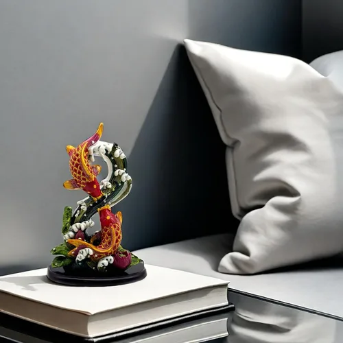 Vista 3 de Escultura china de la estatua de los peces de Feng Shui Frgurine Buen regalo de la suerte para el amante de FengShui Decoración decorativa
