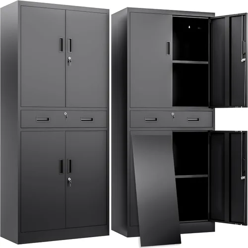 Vista 10 de BESFUR Armario de almacenamiento de metal de 36 pulgadas de alto, gabinete de metal negro con 2 puertas con cerradura y 2 estantes ajustables