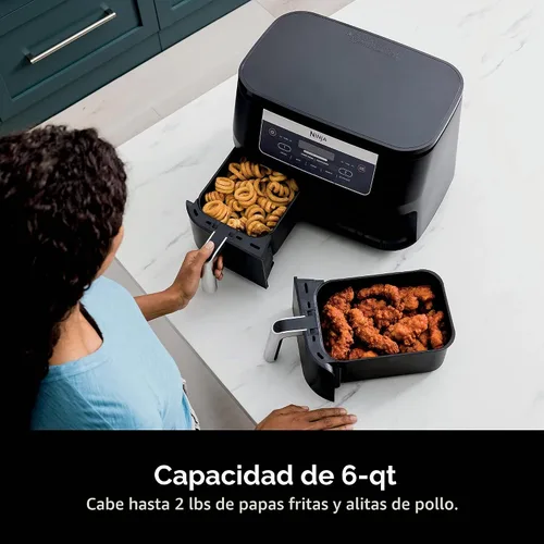 Vista 4 de Ninja Foodi DZ090C - Freidora de aire 5 en 1, 6 cuartos de galón, 2 cestas con tecnología DualZone, color negro