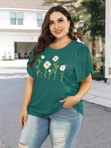 Vista 2 de Camiseta de manga corta con estampado de diente de león para mujer, con estampado floral