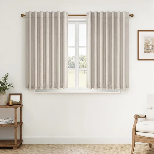 Vista 15 de Topfinel Cortinas opacas, blanco beige, 2 paneles, ventanas pequeñas, textura, mezcla de lino, bohemia, abedul, rural, gancho, bolsillo trasero