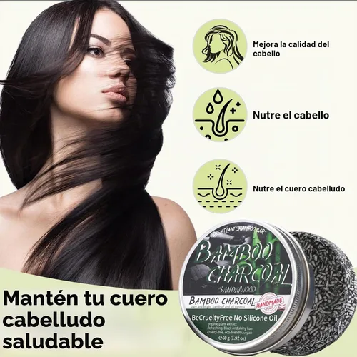 Vista 3 de Barra de champú de carbón de bambú para cabello gris, jabón negro para cabello gris, orgánico natural, champú y acondicionador para cabello