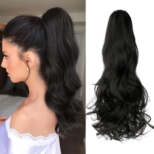 Vista 12 de Extensión de cola de caballo con clip, de 18 pulgadas, 20 pulgadas, rizada, ondulada, recta, cola de caballo larga con clip, para mujer, rubio ceniza