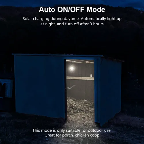 Vista 3 de Luz solar portátil con modo de encendido y apagado automático para interiores y Chieken Coop, luces LED solares para tienda de campaña