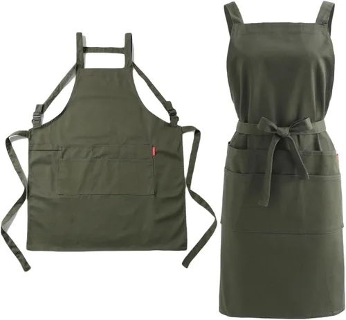 Vista 16 de Jeelow Delantal de cocina de algodón o sarga de algodón para hombres y mujeres, ajustable con bolsillos ajustables