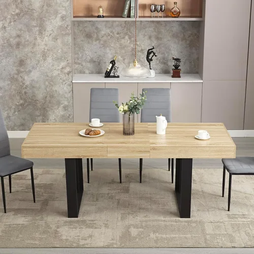 Vista 4 de STHOUYN - Mesa de comedor extensible de 63"-79", moderna de estilo campestre, de madera para la cocina, larga y expandible para 6, 8, 10, gran mesa