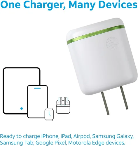 Vista 4 de AT&T Cargador de pared USB-C Adaptador de corriente de carga rápida, puntas plegables para viajes, compatible con iPhone, iPad, Samsung Galaxy 20W