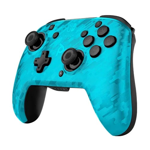 Vista 3 de PDP Gaming Faceoff Deluxe Wireless Switch Pro Controller - Blue Camo Camouflage - Officially Licensed by Nintendo - Customizable buttons, sticks