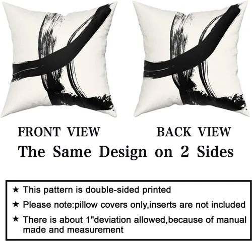 Vista 4 de Juego de 4 fundas de almohada abstractas de color negro y beige de 16 x 16 pulgadas, modernas fundas de cojín a rayas para sala de estar, sofá