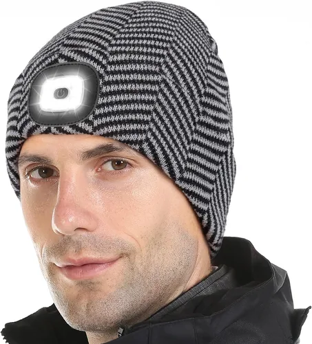 Vista 7 de Tutuko Gorro unisex con luz, gorro LED recargable por USB, sombrero LED con linterna, regalos para hombres, mujeres, papá