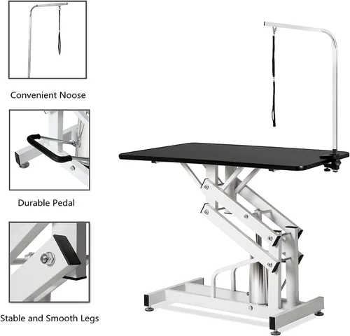 Vista 4 de Mesa hidráulica de aseo para perros grandes, medianos y pequeños, mesa de aseo resistente con brazo ajustable, capacidad máxima de hasta 300 libras