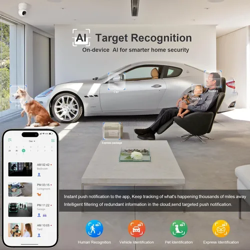 Vista 4 de Cámara de seguridad interior 2K Pet Camera 2.4 GHz Dog Camera Blanco App Motion Detection Auto Tracking Alarm Live Notice Schedule Default