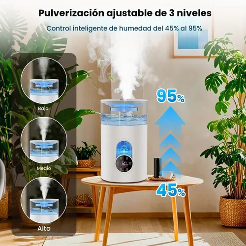 Vista 4 de Humidifiers for Bedroom Large Room -GloryAir 6L Cool & Warm Mist Humidifier White