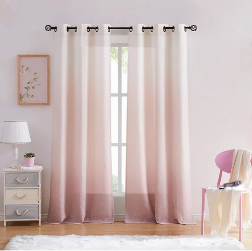 Vista 10 de Central Park Panel de cortina de ventana degradado de lino con estampado en tela de mezcla de rayón, tratamientos para sala de estar/dormitorio Gris