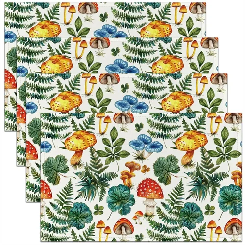 Vista 10 de Juego de 4 manteles individuales con diseño de hongos salvajes, acuarela, plantas naturales, decoración de plantas, para niños, adolescentes