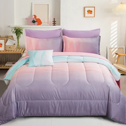 Vista 16 de Dinjoy Juego de edredón de 6 piezas para niñas, juego de ropa de cama colorido de arcoíris degradado tamaño individual, cama en una bolsa para niños
