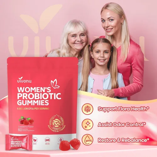 Vista 4 de VivoNu Probióticos para mujeres, gomitas probióticas para mujeres, 500 millones de UFC, fibra Gomitas de equilibrio femenino para un olor