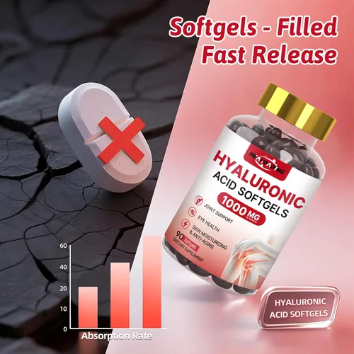 Vista 4 de Suplementos de ácido hialurónico 1000mg Softgels: Suplementos para articulaciones para hombres Ácido hialurónico para hidratación de la piel