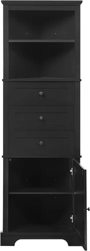 Vista 7 de Armario de almacenamiento para baño, gabinetes de almacenamiento triangulares con 3 cajones y estante ajustable, armario de esquina alto para baño