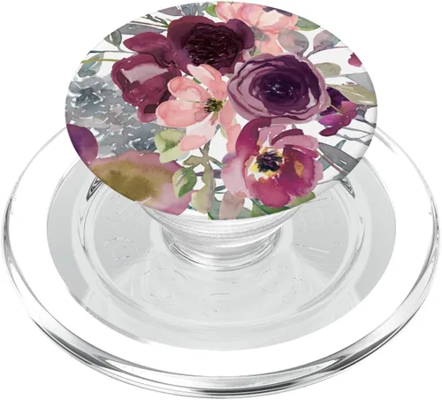 Vista 8 de PopSockets intercambiables con diseño floral burdeos con flores rosas