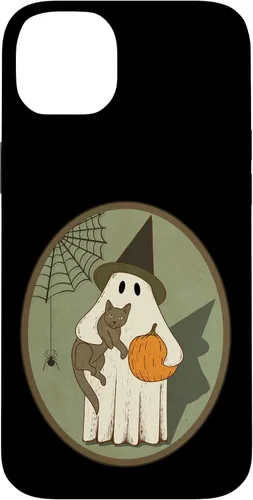 Vista 15 de iPhone 16 Vintage Ghost with Cat Halloween Graphic Case