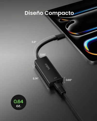 Vista 5 de Belkin Adaptador USB-C a Ethernet, Puerto Ethernet Gigabit Compatible con Dispositivos USB-C, Cable USB-C a Ethernet para MacBook Pro y Laptops Dell
