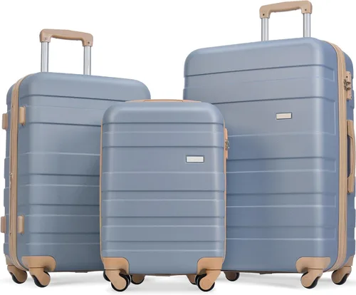 Vista 163 de Merax 3 piezas expandible ABS Hardshell equipaje Sets Spinner Wheel Maleta TSA Lock Suit Case, Apertura frontal negra, Juego de 2 piezas, Maleta