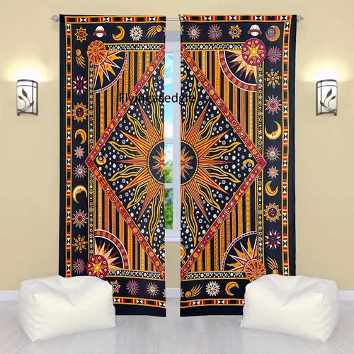 Vista 11 de Cortinas de ventana de mandala hippie indio, gitano, bohemio, sol, luna, hermosas cortinas para dormitorio, sala de estar, balcón, cenefa