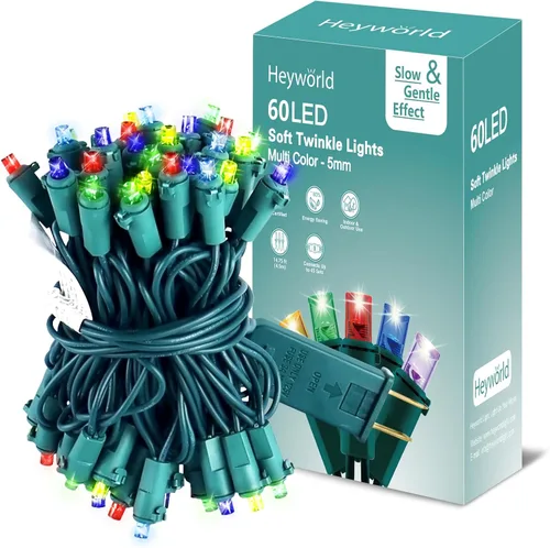 Vista 10 de Heyworld - 100 luces LED de parpadeo lento para Navidad, 5mm de ángulo amplio y brillo suave, certificadas por UL, 8.2 metros de tira de luces