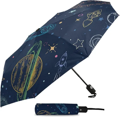 Vista 2 de DHDM Astronaut Automatic Umbrella for Rain and Sun Male Women Beach Parasol Print Folding Umbrella