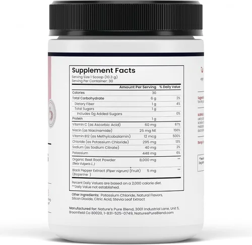 Vista 9 de Nature's Pure Blend Polvo orgánico de raíz de remolacha – Potenciador de óxido nítrico L-Arginina – Remolacha líquida para la circulación del flujo