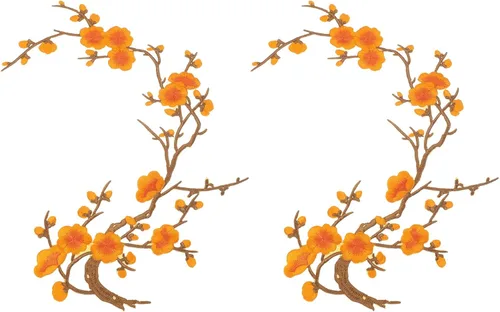 Vista 14 de MECCANIXITY 2 piezas de parches termoadhesivos de flor de ciruelo, apliques de bordado de flores para coser, apliques de decoración para agujeros