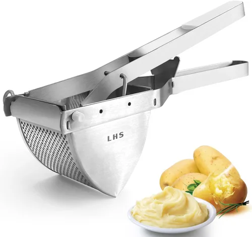 Vista 11 de LHS Ricer y triturador de papas de acero inoxidable, triturador de alimentos comercial resistente, agarre ergonómico cómodo, capacidad extragrande