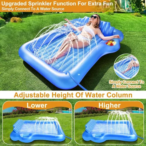 Vista 2 de TURNMEON Flotador inflable para tumbona de bronceado con aspersor, flotador grande de 71 x 47 pulgadas para adultos con respaldo, taza y soporte