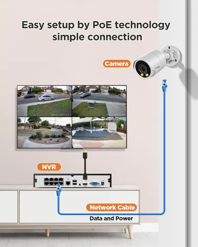 Vista 2 de Sistema de cámara de seguridad PoE, 4 cámaras IP con cable de 5 MP con cable para el hogar, micrófono integrado, detección de vehículos humanos