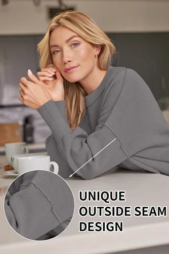 Vista 247 de Lillusory - Suéter extragrande con mangas de murciélago y cuello redondo para mujer, prenda moderna de otoño de tejido de punto sin botones