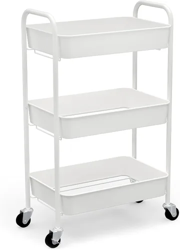 Vista 12 de CAXXA Organizador de almacenamiento de metal con ruedas de 3 niveles, carrito de utilidad móvil, carrito de cocina con ruedas giratorias