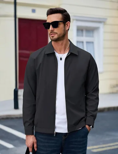 Vista 2 de MAGCOMSEN Chaquetas Ligeras para Hombre con Cremallera Completa Abrigo Ligero Chaqueta de Cuello Extendido Chaqueta Cortavientos Casual