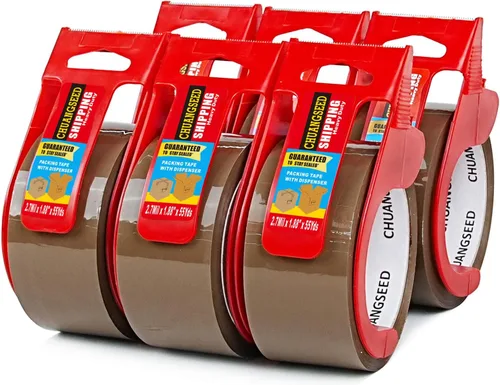 Vista 9 de CHUANGSEED 2 paquetes de cinta de embalaje marrón con dispensador - 2.7 mil x 1.9 pulgadas x 55Y Cinta de embalaje resistente para cajas de mudanza