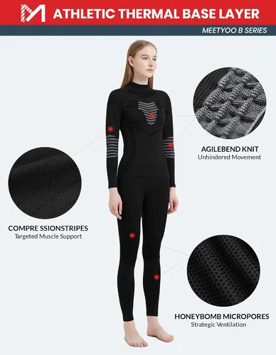 Vista 3 de MEETYOO Conjunto de ropa interior térmica para mujer, pantalones largos de invierno, capa base cálida, conjunto superior e inferior para esquiar