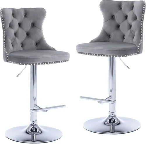 Vista 11 de LKTART Juego de 2 taburetes de bar giratorios con altura de asiento ajustable, taburetes de bar tapizados de terciopelo con base cromada