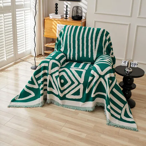 Vista 25 de VClife Funda para silla con acento azteca bohemio de 59 x 71 pulgadas, funda reversible y lavable de felpilla para sillón, color marrón castaño