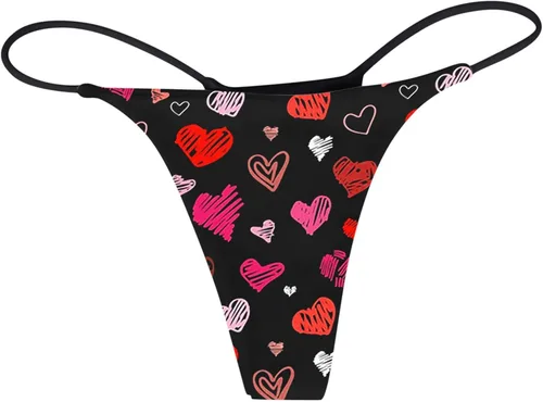 Vista 4 de BADBOM Tanga sexy de San Valentín para mujer, con estampado de labios, espalda en T, sexo travieso de cintura baja, correas elásticas sin costuras