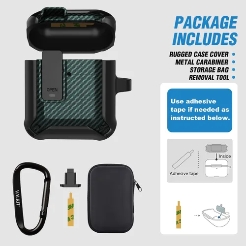 Vista 5 de Valkit Funda para Airpods para hombres con cerradura, funda de cuerpo completo con llavero para AirPods de Apple a prueba de golpes, funda