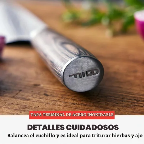 Vista 8 de GreenPan x Bobby Flay - Cuchillo de chef de 8 pulgadas con funda, hoja de acero inoxidable de alta calidad, herramienta de cocina de corte de Marrón