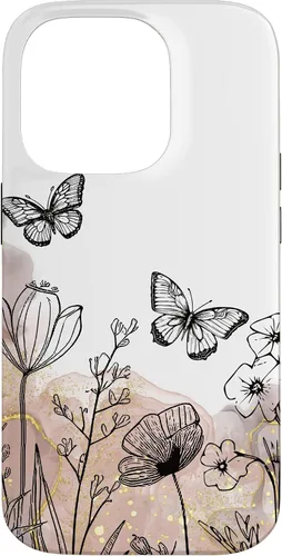 Vista 16 de iPhone 11 Minimal Flowers Butterflies Boho Floral Lindo Estético Funda