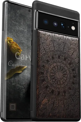 Vista 10 de Carveit Funda de madera para Pixel 6 2021 [madera natural y TPU suave] a prueba de golpes, funda de madera única compatible con Google Pixel 6