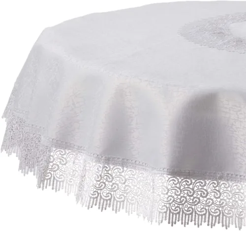 Vista 11 de Violet Linen Mantel de encaje Treasure, 70 pulgadas, redondo, marfil