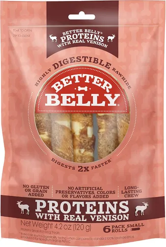 Vista 16 de Better Belly Originals, Sabor a Solomillo de Ternera Real, Rollos Pequeños, Masticables para Perros, 20 Unidades (P-50050NC)