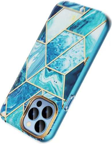 Vista 4 de Asuwish Funda de teléfono para iPhone 13 Pro Max 2021 de 6.7 pulgadas con protector de pantalla, híbrida, lindo mármol, cuerpo completo, duro